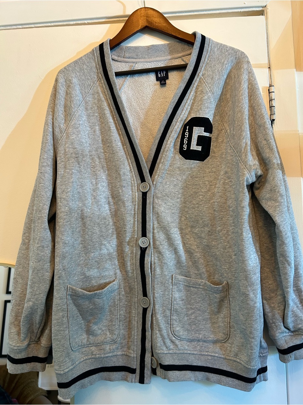 GAP Grey Button-Front Cardigan with Varsity 'G'